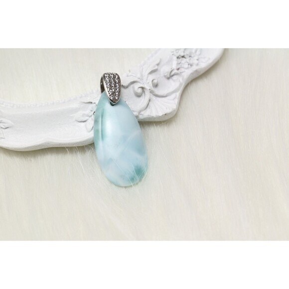 LARIMAR NECKLACE, CURB Chain Necklace, Larimar Gemstones Necklace - Picture 1 of 8